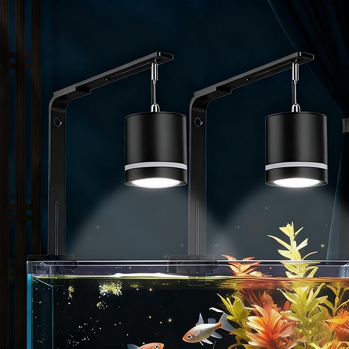 LIYAOLI LED Aquarium Light - 2 Pcs Clip On Full Spectrum Fish Tank Light with Adjustable Height for Planted Tanks, Coral Reef, Saltwater/Freshwater, 3 Color Modes - White/Blue/Combo