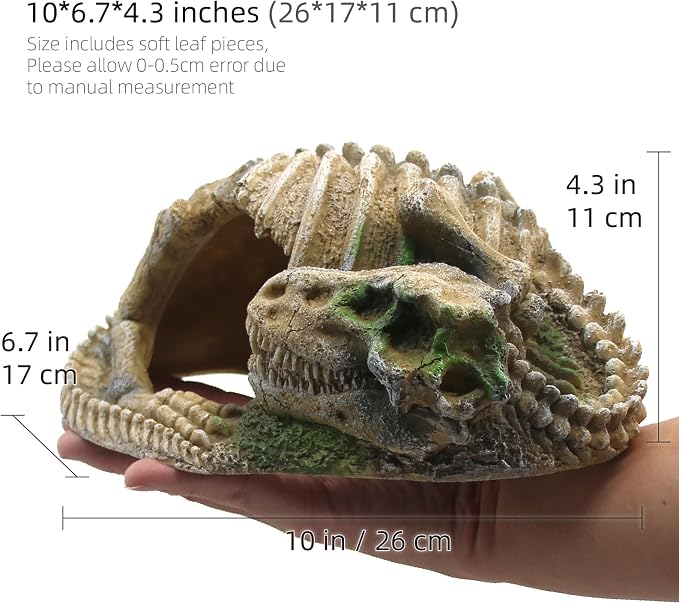 Reptile Hide Skull Animal Skeletons Decorations, Aquarium Hideaway Cave Fish Tank Decorations for Amphibians, Betta Fish, Shrimp, Lizards, Leopard Gecko