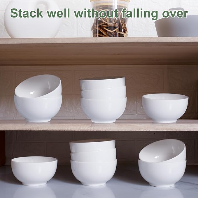 AntoKueh White 4.56" Small Cereal Bowls Set of 6, 12 Oz Porcelain Dessert Bowls for Ice Cream, Yogurt, Rice & Pudding, Microwave & Dishwasher Safe
