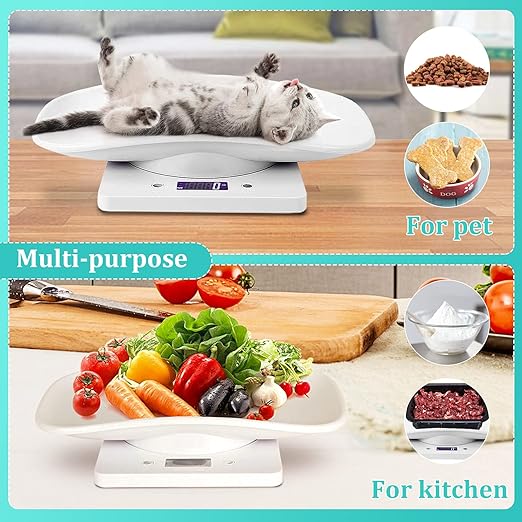 Digital Mini Pet Scale, Small Animal Weight Scale, Portable LCD Electronic Weighing Scale with Tray(Max. 22 lbs), Multifunction Kitchen Scale for Food/Puppy/Kitten/Lizard/Hamster/Tortoise/Whelping