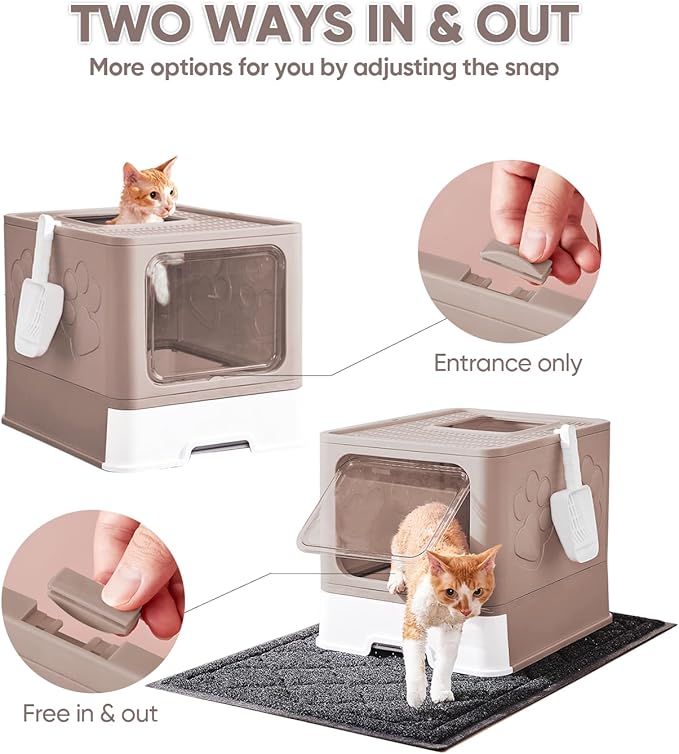Medario Cat Litter Box with X-Large Litter Mat and Scoop, Large Covered Litter Box with Lid, Enclosed Kitty Box,Front Top Entry Exit, Odor Control Easy to Clean (Upgrade Coffee)
