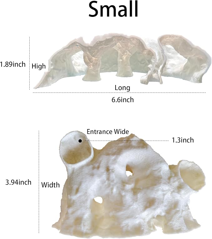 Aquarium Cave Decor，Under Gravel Tunnel Hideout with Viewing Ports, Substrate-Friendly Fish Tank Decoration for Pleco, Shrimp & Corydoras (White, Small)