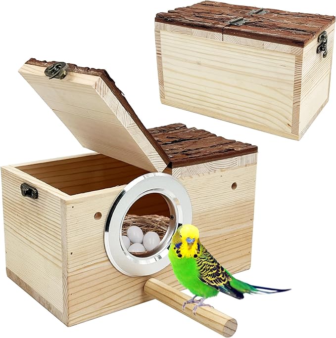 Tfwadmx Parakeet Nesting Box Wooden Parrot Nest Cockatiel Nesting Bird Breeding Box House with Perch for Parrot Parakeet Cockatiel Lovebirds Budgie Conure