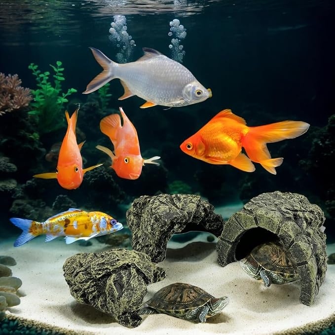 Reptile Hideout Cave, Aquarium Fish Hide Cave Decoration, Small Turtle Basking Platform Resin Rock Fish Tank Hides Habitat Decorations Reptile Hideout Nest Habitat