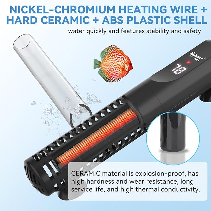 hygger Ceramic Submersible Aquarium Heater, New Explosion-Proof Fish Tank Water Heater with External Temp Controller Auto Thermostat Heater for Saltwater Freshwater (300W for 25~80 Gallon)