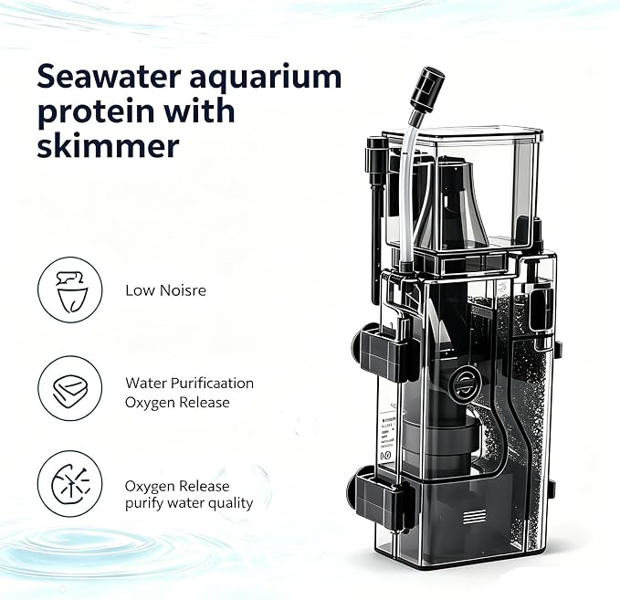 Seawater Aquarium Protein Skimmer, Suitable for Aquariums of 80 gallons or Less, Also Applicable to Saltwater Coral Tanks. Built-in wall-Mounted Type
