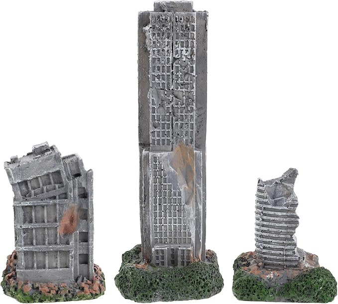 KICHOUSE Decoration Versatile Aquarium Realistic Ruins Castle 3pcs Resin Hideout Ornament with Antique City Ruins Design Compatibility and Fade-Resistant Material for Fish Tank Shrimp