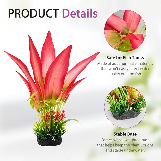Silk Aquarium Plants 2 Pcs 8 Inches | Soft silk plants, safe for delicate fish, durable, resist fading.