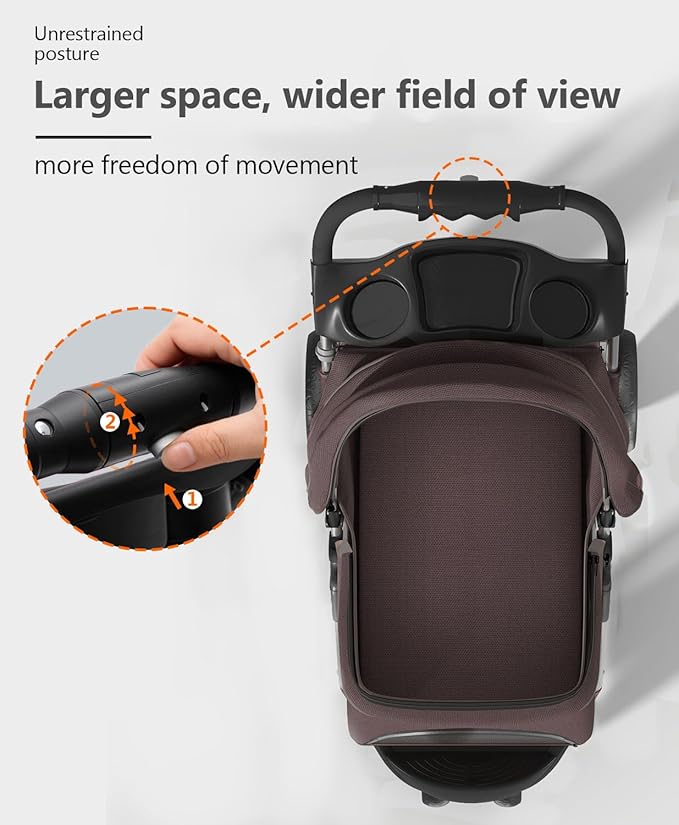 OS MOTOR Pet Stroller with 3 Wheels for Small/Medium Pets, Portable Travel Foldable Carrier Jogger for Dog Cat Puppy Kitty, Rear Wheel Breaks, Storage Basket, Visible Mesh with Weather Cover (Coffee)