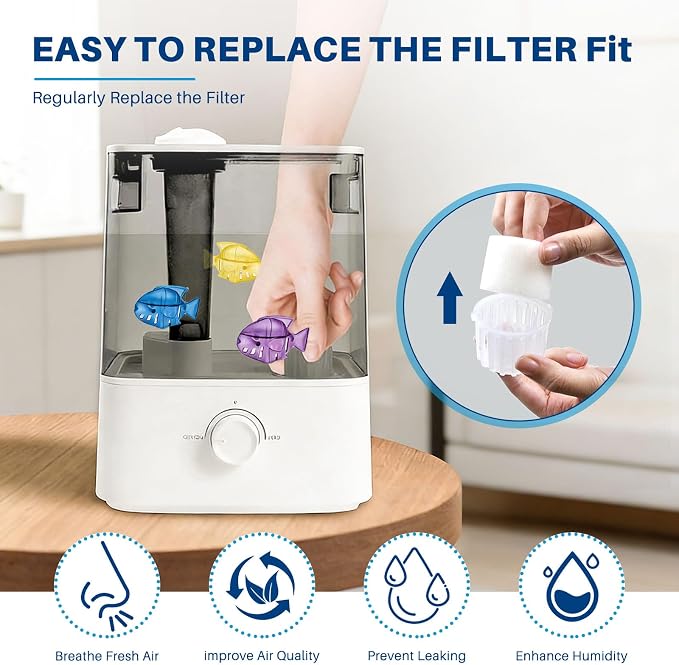Top Fill Humidifier Filter Replacement for LEVOIT Classic160, Dual150 | LV600S,Classic300(S), OasisMist 450S, Superior6000S Series Humidifiers to improve Humidification- 20 Filters + 6 Fishs