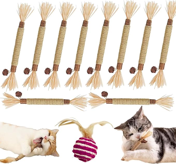 Natural Silvervine Dental Sticks, Silvervine Sticks for Cats, Natural Silvervines Stick Cat Chew Toy, Promote Dental Health, Engage & Entertain (10PCS)