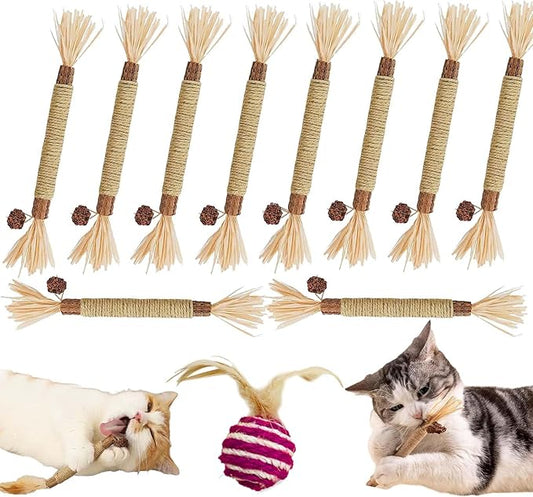 Natural Silvervine Dental Sticks, Silvervine Sticks for Cats, Natural Silvervines Stick Cat Chew Toy, Promote Dental Health, Engage & Entertain (10PCS)