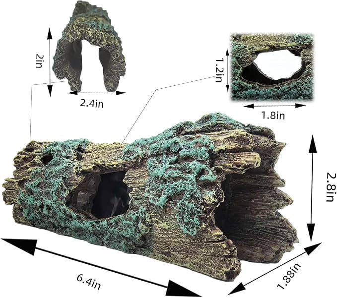Tfwadmx Reptile Hide Cave Small Resin Aquarium Deoration Cave Hollow Tree Trunk Log Fish Tank Ornament Hideout for Small Reptile Gecko Tarantula Fish Shrimp7.3 * 2.7 * 2.7IN
