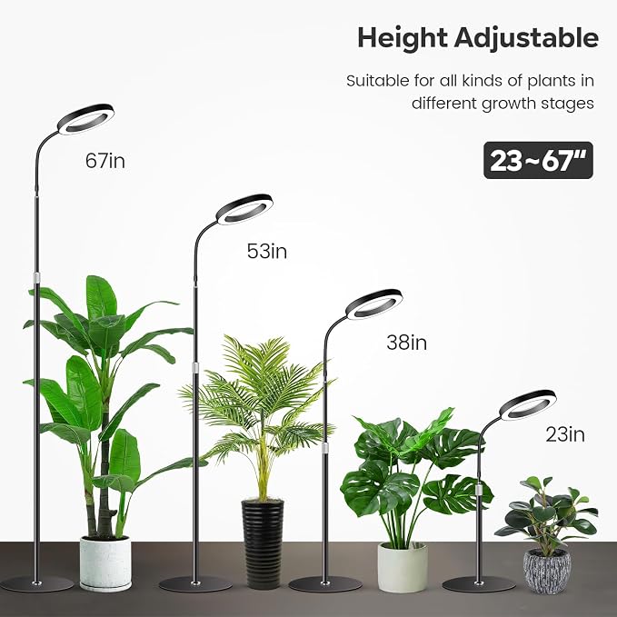 Grow Lights for Indoor Plants, Full Spectrum with Stand, 80 LEDs | 6000K Floor Plant Light, 3 Color Modes, Timer 6/12/16H, 5 Dimmable Levels, 67'' Adjustable Height, Gooseneck