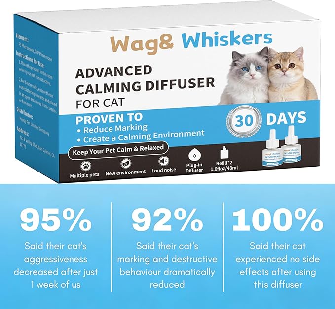 Cat Calming Diffuser, Cat Pheromones Calming Diffuser, Cat Calming Spray, Stress Relief and Anxiety Relief for All Cats, Soothe Your Pet's Emotions, 3-in-1 Kit for Cats (1pc)