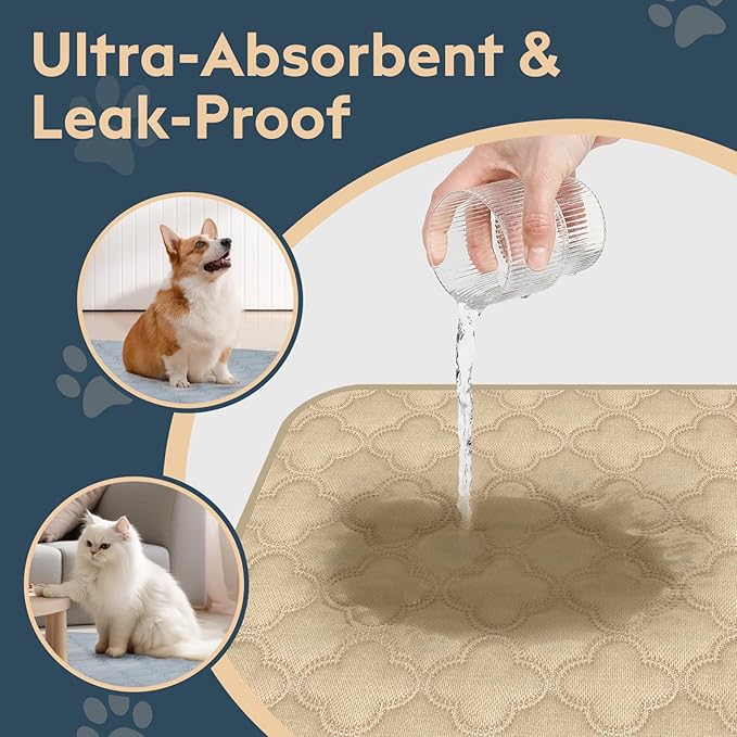 FunFurry Washable Pee Pads for Dogs - 2 Pack Reusable Waterproof Puppy Training Pads, Super Absorbent with Dog Paw Shape Non-Slip Backing (Cream, 36" X 41" - 2 Pack)