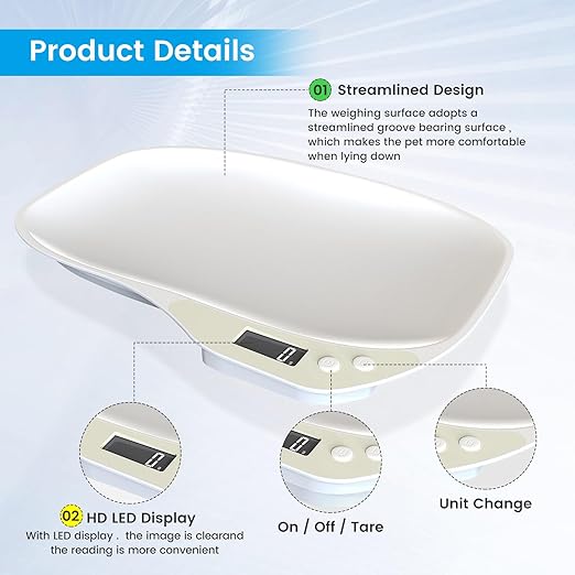 Small Digital Pet Scale for Dogs Cats, Max 33 lbs LCD Display Small Animal Scale, Multi-Function Mini Electronic Kitchen Food Weighing Scales, for Hamster Kitten Puppy Hamster Little Bird
