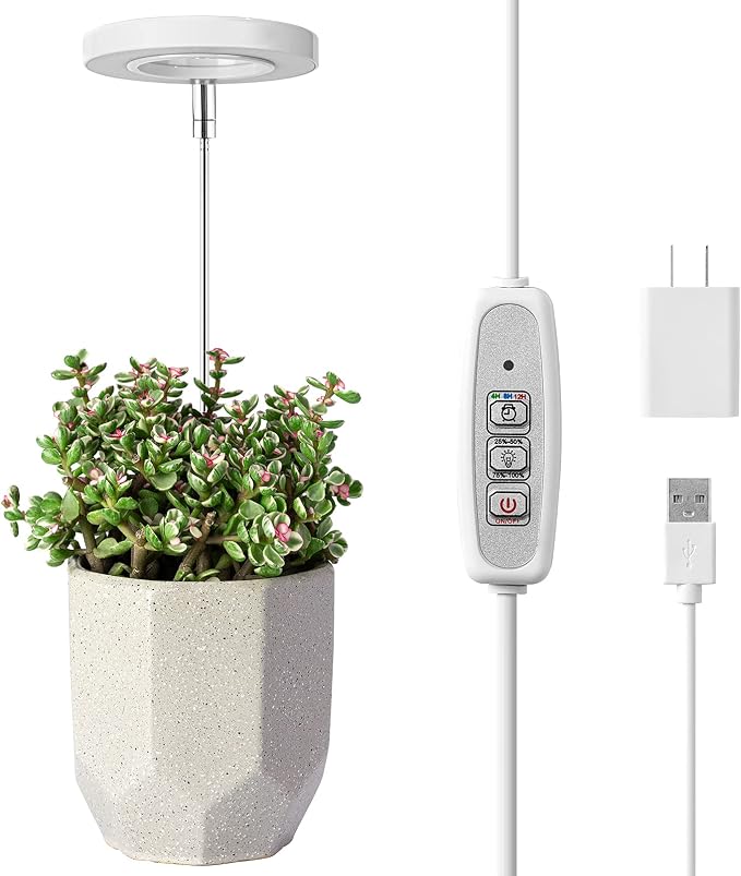 LORDEM Full Spectrum LED Grow Light for Indoor Plants | Height Adjustable, Auto On/Off Timer 4/8/12H, 4 Dimmable Brightness, Ideal for Small Plants