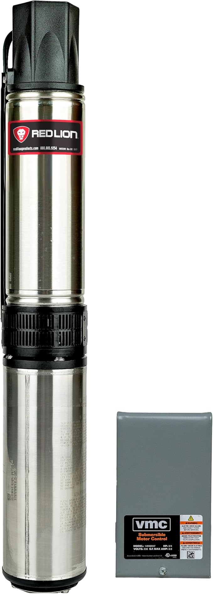 Red Lion RL12G10-3W2V 4-inch Submersible Deep Well Pump with Control Box, 1 HP, 12 GPM, 3-Wire, 230 Volt, Steel, 14942407