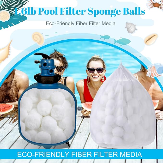 Zubebe 12.3 lbs Pool Filter Media Balls Fiber Filter Media for Swimming Pool Sand Filters and Bath Center Bathtubs Spas Aquarium Grime Cleaning Scum (White)