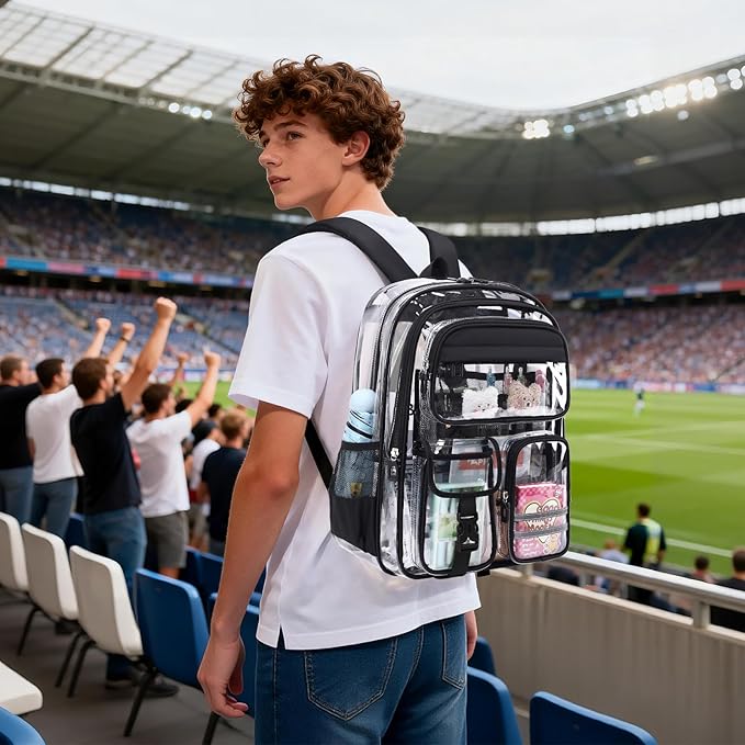 Clear Backpack for School,Transparent Backpack Stadium Events,Heavy Duty Clear Bookbag for Girls,Boys,Work,Sport Black