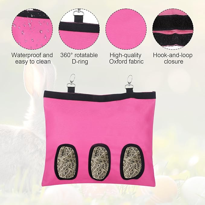 2PCS Rabbit Hay Feeder,3 Hole Hay Bag for Rabbits, Washable Hanging Small Animal Feeder for Guinea Pig Bunny Chinchillas Hamsters and Other Pets