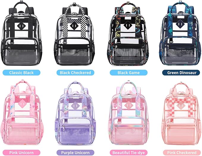 MOONBABY Small Clear Backpack for School Transparent Bookbag for Kids Heavy Duty PVC See Through Backpack Stadium Approved