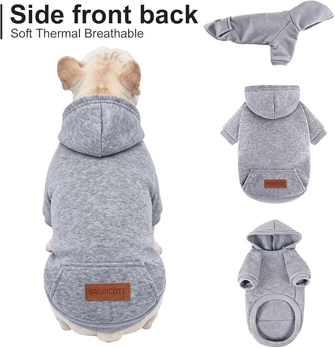 2 Pack Dog Hoodie Warm Hood Dog Sweater Cold Weather Small Dogs Sweatshirt Comfort Pet Clothes for Small Medium Dogs with Pockets (Grey+Pink, M (Back: 11.4",Chest: 16.9", 5.8-8.8 lbs))