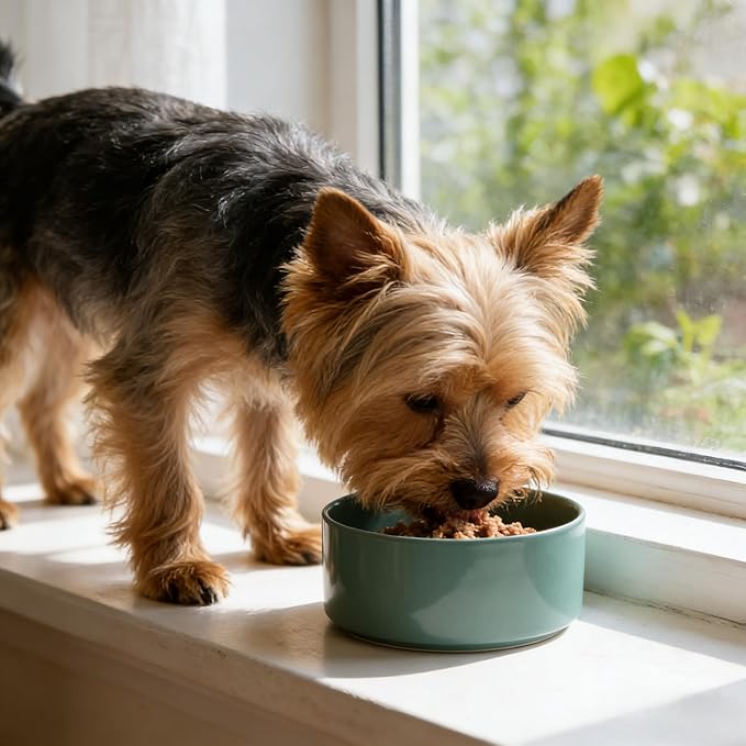 Ceramic Dog Bowl 28 oz – Non-Slip, Easy-Clean Food & Water Bowl for Medium Dogs & Cats – Dark Green