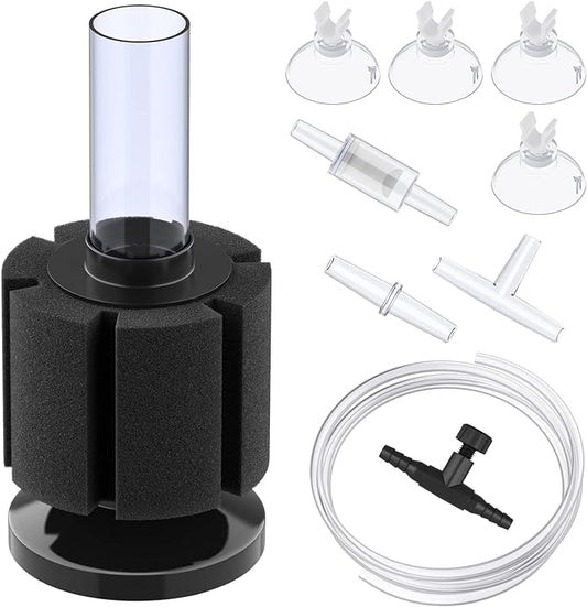 Pawfly Aquarium Sponge Filter, Small Fish Foam Filter with Tubing Suction Cup Check Valve Connector and Control Valve Accessories for Betta Fry Shrimp Tiny Fish Tank up to 10 Gallons