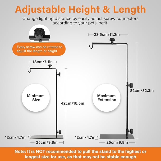 Simple Deluxe Reptile Lamp Stand, Adjustable 16"-32" Floor Light Holder Stand Metal Bracket for Reptile Glass Terrarium Heating Light, M: 32.3 x 11.2 inch, Black