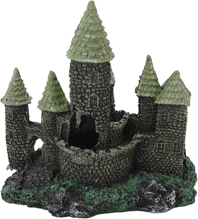 Fish Tank Castle Aquarium Decoration, Resin Retro Simulation Castle Cave Hideout Aquarium Decoration Fish Tank Accessories