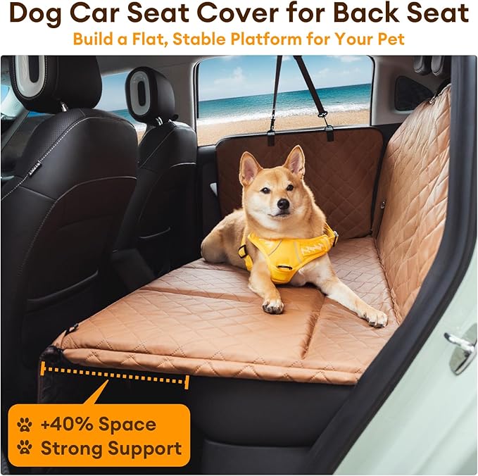 FUNNY FUZZY Dog Car Seat Cover, Back Seat Extender for Dogs - 420Lb Hard Bottom Waterproof Pet Car Seat Cover, 600D Heavy Duty Pet Hammock with Non-Slip Bottom for Cars, SUV, Trucks