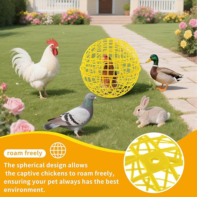 AceOrbit 3 Pcs 19.7 Inch Yellow Ball Chicken Animals Cage, Plastic Rolling Orb Movable for Chickens Rabbits Birds Pigeons, Outdoor Farm Range Portable Round Coop Hutch Safety Globe Prevents Dog Bites