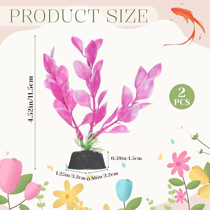 2 Pcs 4 Inch Small Aquarium Plants for Betta Fish Tank, Aquarium Plants Decorations Fish Tanks Plants Leaf Hammock Water Grass Decoration(Pink)