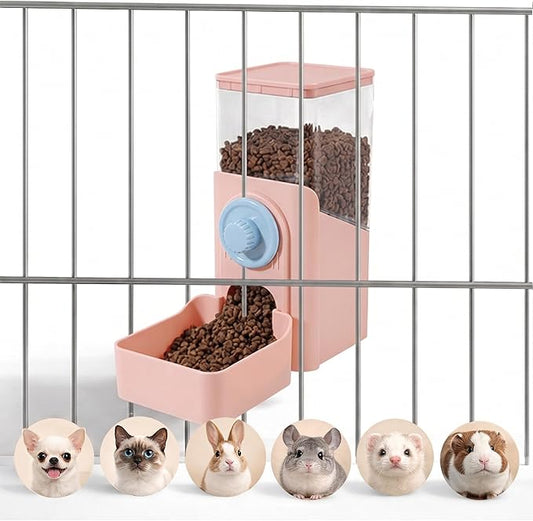 Auto Gravity Food Dispenser for Cage Hanging, 41OZ Capacity Hanging Automatic Pet Cage Feeder, Food Bowl for Cats Dogs Rabbit Ferret Chinchilla Bird Hedgehog Guinea Pig (Pink)
