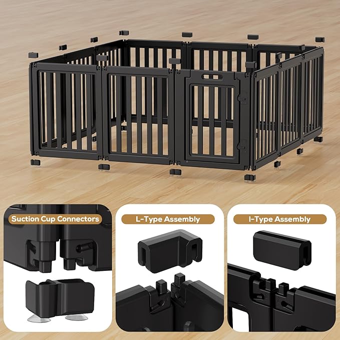 Dog Playpen, Clear Dog Pen, Dog Pen Indoor, Easy to Install and Remove Dog Play Pen, Puppy Playpen Suitable for Dogs, Cats,Dog Playpen Indoor(Black, 23.6 inch Height, 10 Panels)