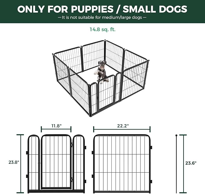FXW Homeplus Unleashed Indoor Dog Playpen - Stress-Free and Safe Play, Heavy Duty 24 Inch 8 Panels with Washable Pee Pad for Puppy and Small Dogs, Black│Patented