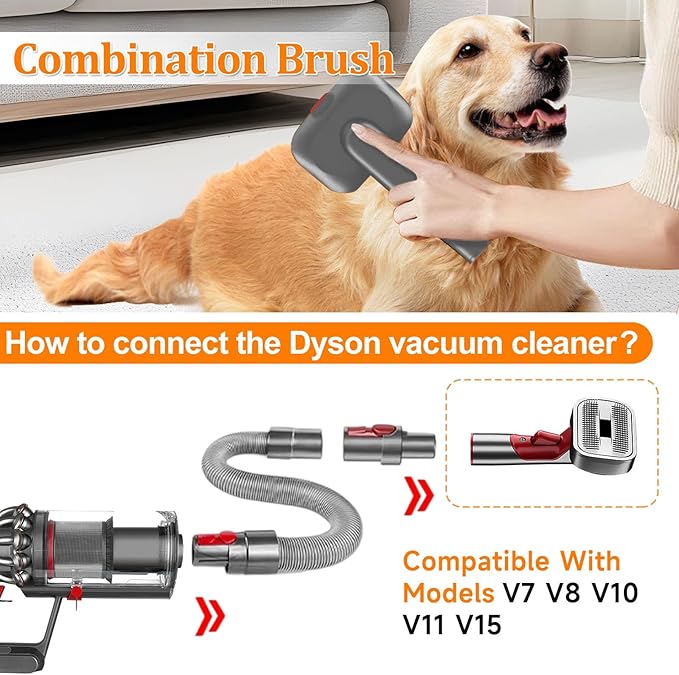 Pet Dog Grooming Attachment Kit, Deshedding Brush Attachment for Dyson V15, V11, V10, V8, V7 – Effective Grooming & Cleaning – Hair Grooming Tools for Dog and Cat, 3 Pack