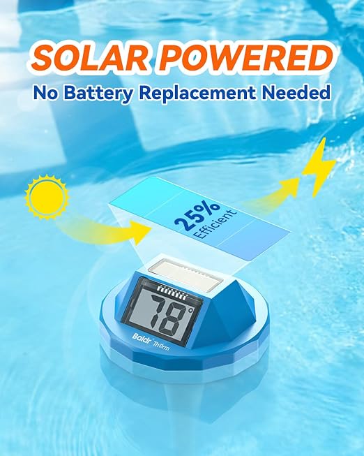 BALDR Solar Pool Thermometer Floating, Dual LCD, IPX8, Anti-Fogging | Digital Water Thermometer Wireless for Pool/Hot Tubs/Spas/Ice Baths/Aquariums