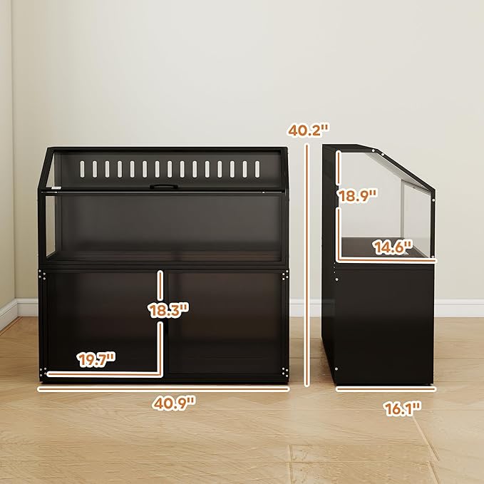 PawHut Hamster Cage with Storage Cabinet, Small Animal Cage with Openable Top and Easy-View Acrylic Panels, Large Guinea Pig Habitat for Rat, Hedgehog and Gerbil, 41" x 16" x 40" H, Black