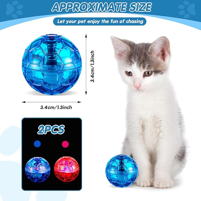 Sratte 2 Pcs Ghost Hunting Cat Ball Activated Cat Toy Motion LED Light Pet Balls Motion Dog Interactive Pet Toys Glowing Mini Running Exercise Supplies for Animals Activity (Rose Red,Light Blue)