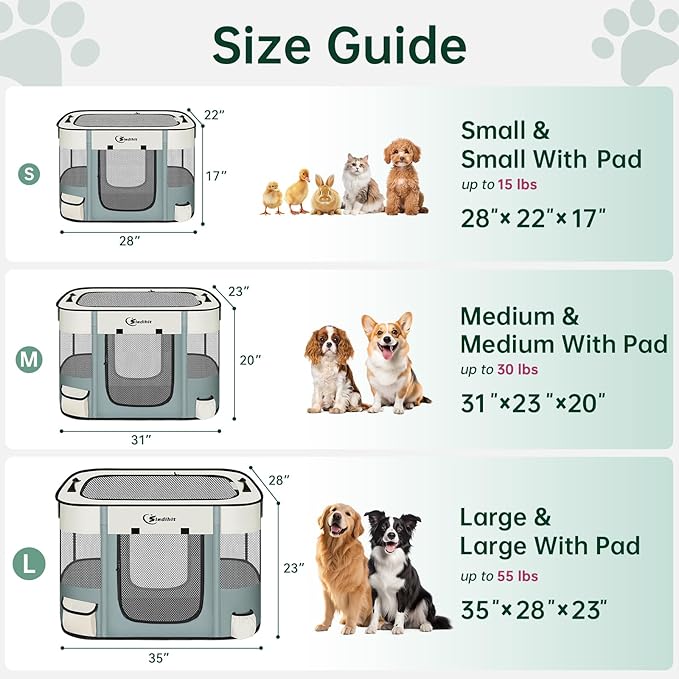 Dog Playpen,Cat Pet Puppy Pen,Portable Playpens for Dogs Indoor Outdoor Travel Camping Use,Foldable Dog Kennel Tent Crate for Rabbit Small Animals with Carrying Case (Grey with Pad, Medium)