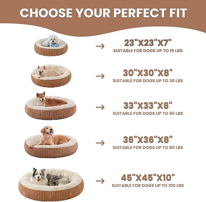 36 inches Donut Dog Bed for Large Dogs - Calming Round Pet Bed with Removable Cover,Washable Milk Plush Faux Fur, Fits Pets up to 80 lbs(Mocha,Large)