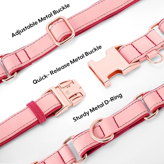 WHIPPY Vegan Leather Dog Collar No Slip Martingale Dog Collar with Quick Release Metal Buckle