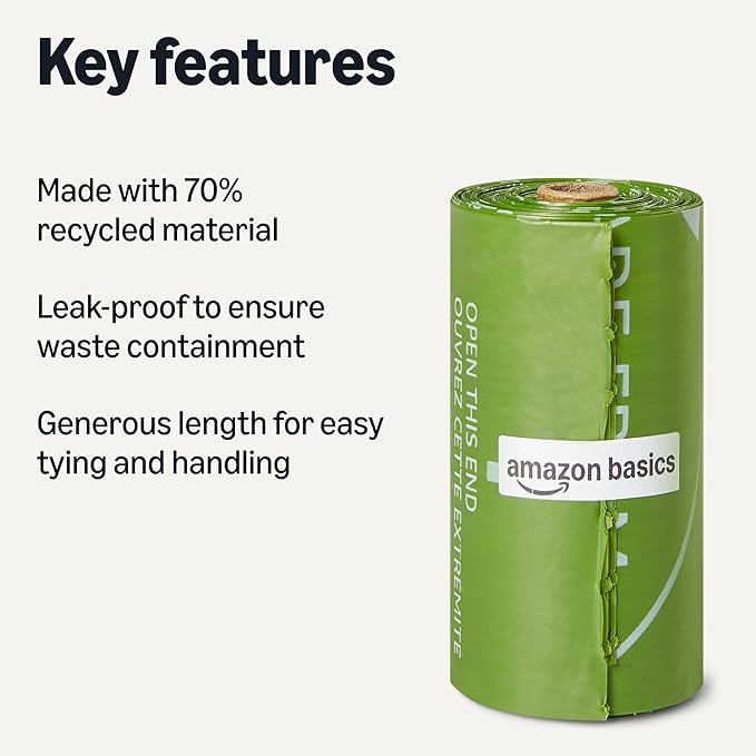 Amazon Basics Dog Waste Bags, 70% Recycled Material, Leak-Proof with Generous Length, 900 Pack