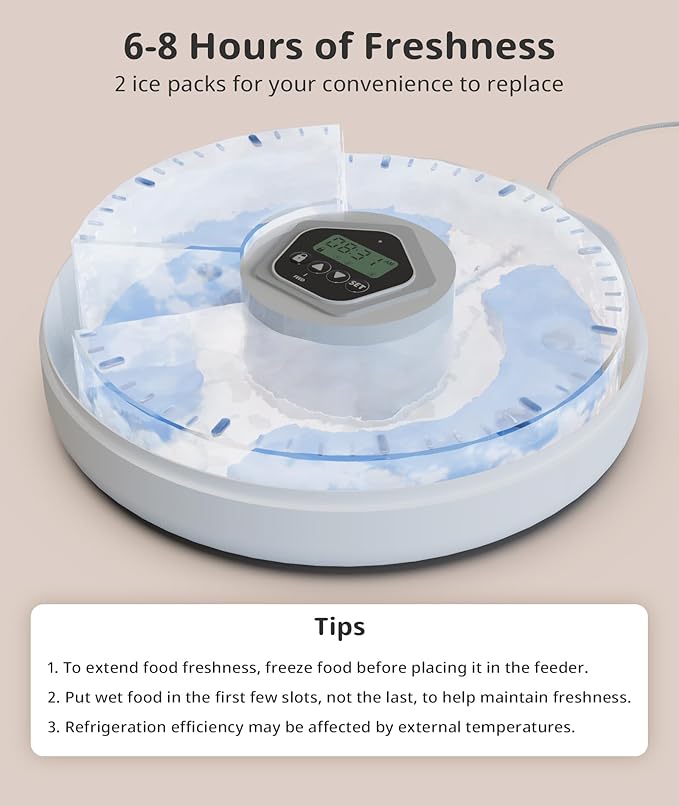 Automatic Wet Food Cat Feeder, Auto Timed Wet Cat Food Dispenser, 5 Meal Timed Programmable Pet Feeder with 2 Ice Packs for Kitten and Small Dog Food Dispenser, Dual Power & Easy to Clean