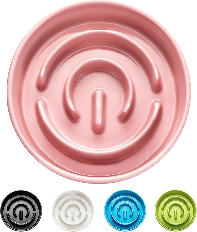 Ceramic Slow Feeder Dog Bowls, 2.0 Cups Slow Feeder for Medium Dogs, Puzzle Maze Bowl to Slow Down Eating, 30oz, 8in, Pink