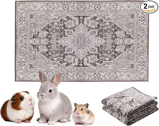 Lovewag Pets Reusable 2-Pack Small Animal Pet Bedding Mats - 16" x 24" Hamster Bedding - Machine Washable Guinea Pig Cage Liners - Waterproof Pee Pad for Guinea Pigs,Rabbits & Ferrets (Caramel Creme)