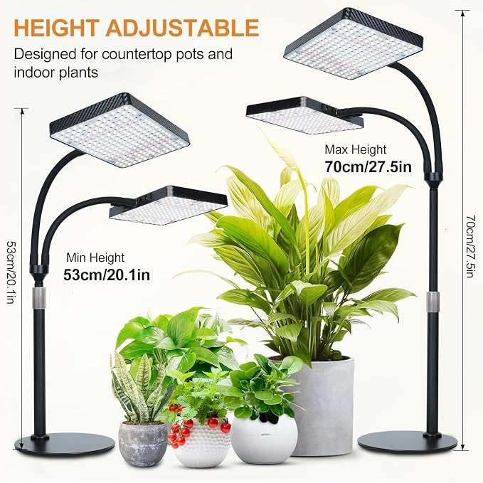 FECiDA 2Head Tabletop Grow Lights for Seed Starting, Indoor Plants, Bonsai | 50 Watt Power Draw, Super Bright and Big Coverage, 5-Mode Timer 4/8/12/16/20 Hr, 16"-24" Height Adjustable